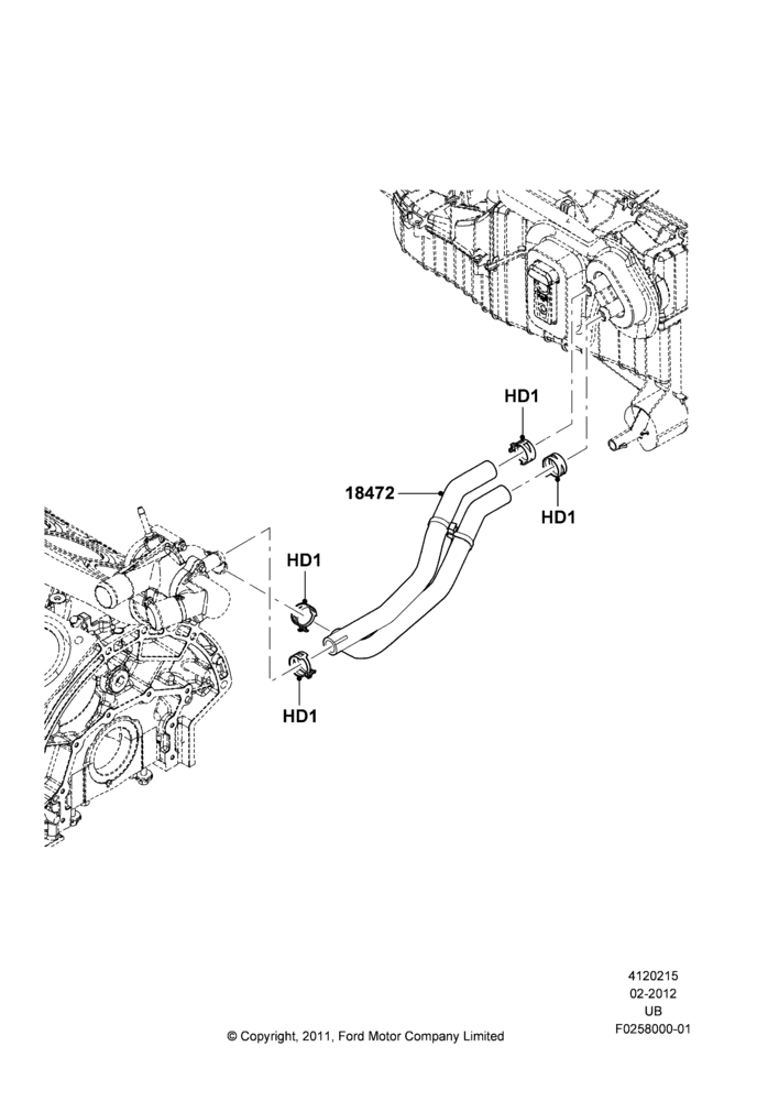 Схема Шланги отопителя, 3.7L DOHC V6 Gas., Less Aux Overhead Heater And A/C; 06.02.2012–03.03.2019