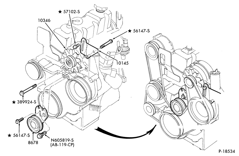 Схема DISTRIBUTOR AND IGNITION SYSTEM-Alternator mounting brackets- 4 cyl. 140 (2.3L) HSC - w/P/S