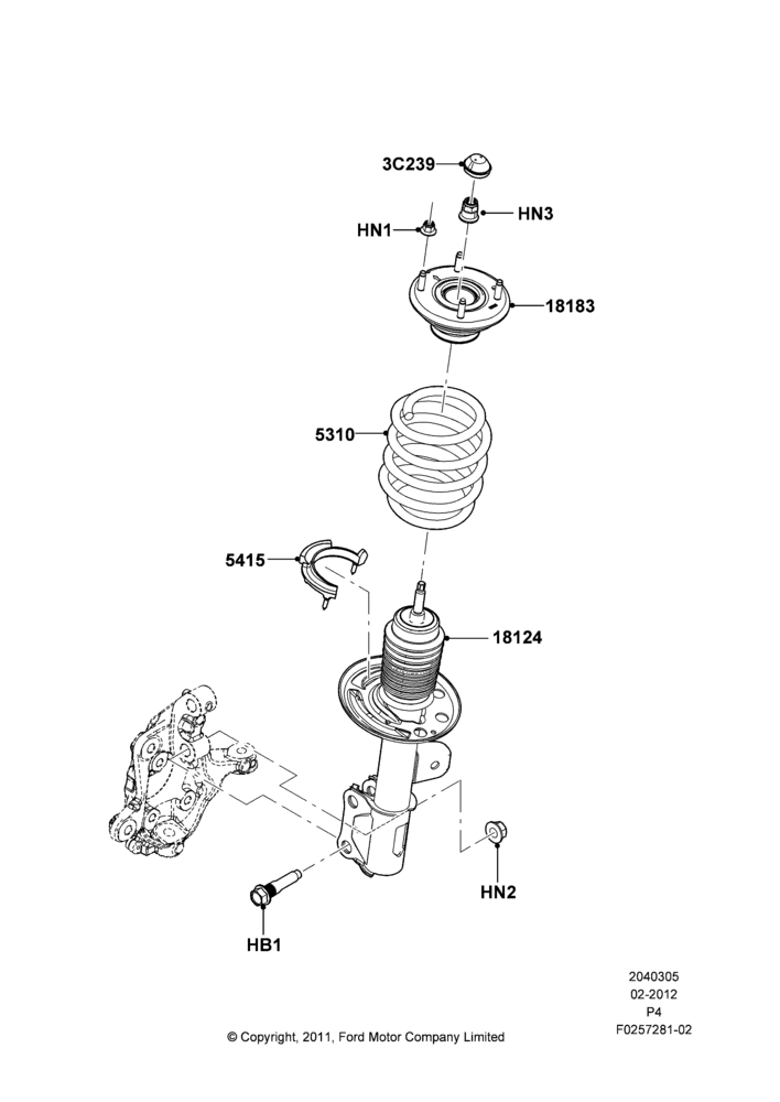 Схема Передние стойки и пружины, 3.7L DOHC V6 Gas., 2.0L EcoBoost (240PS); 29.02.2012