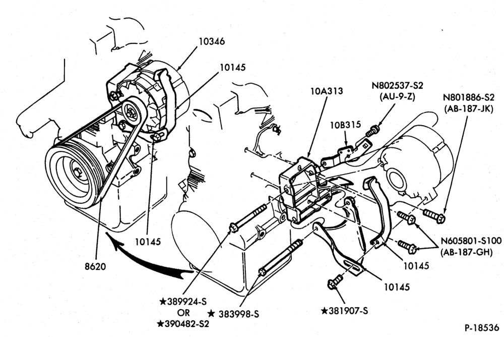 Схема DISTRIBUTOR AND IGNITION SYSTEM-Alternator mounting brackets - 4 cyl. 116 (1.9L)- w/o A/C & P/S