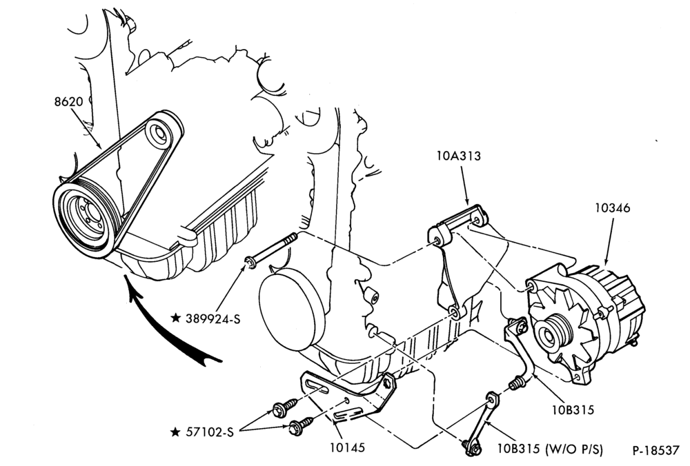 Схема Стартер, IGNITION AND HEADLAMP SWITCHES-Alternator mounting brackets  - 4 cyl. 122 (2.0L) - Diesel- w/o A/C