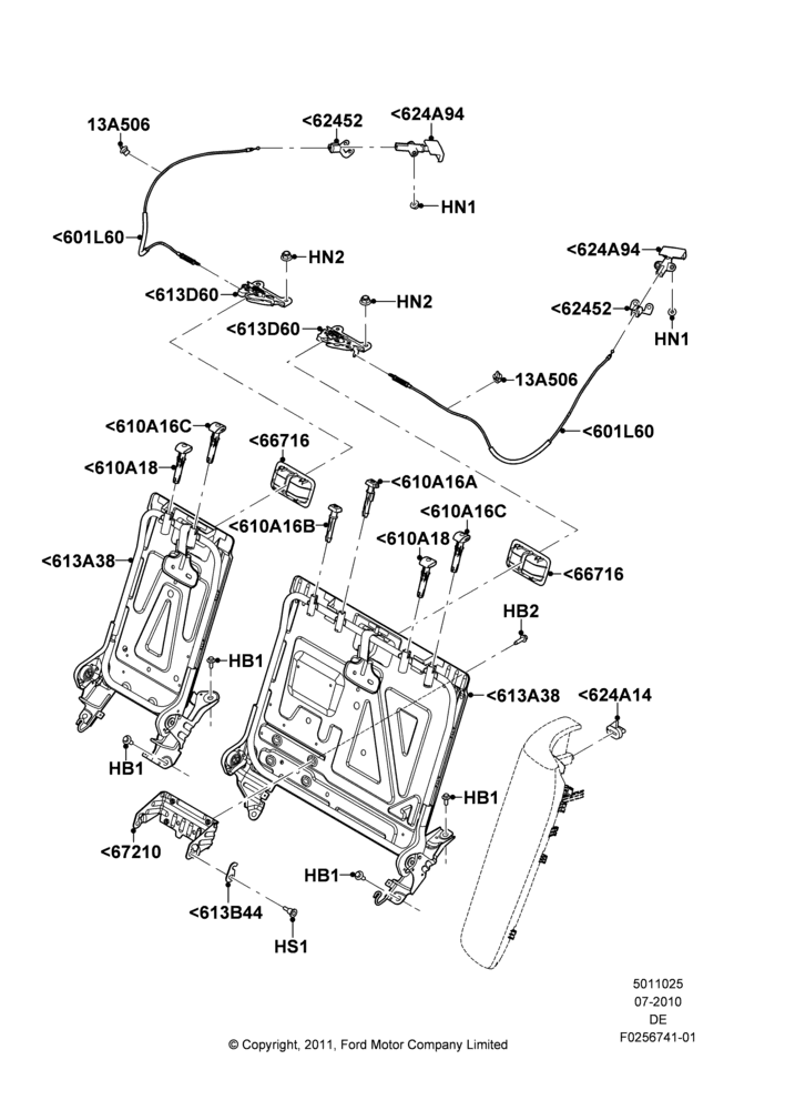 Схема Спинка заднего сиденья, 3.5L 4V DOHC VCT SMPI V6 Gas, Lincoln Division Derivative; 26.07.2010–29.07.2012