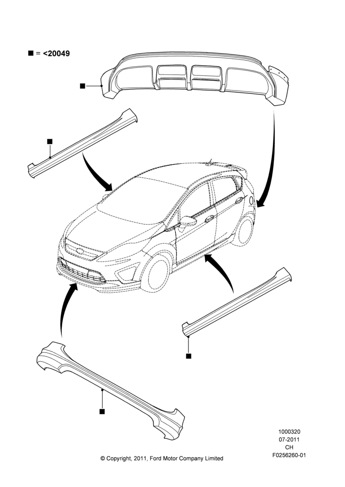 Схема Декор кузова — перед, 5 Door Sedan, Includes Front Fascia, Rear Fascia and Rocker Panels, Accessory, Set Of 4 Pieces; 18.07.2011–27.04.2013