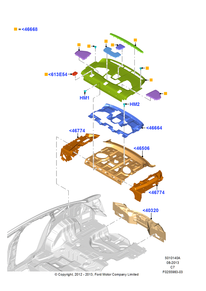 Схема Задние панели и полка, Hermosillo Plant Build; 13.08.2012–04.04.2016