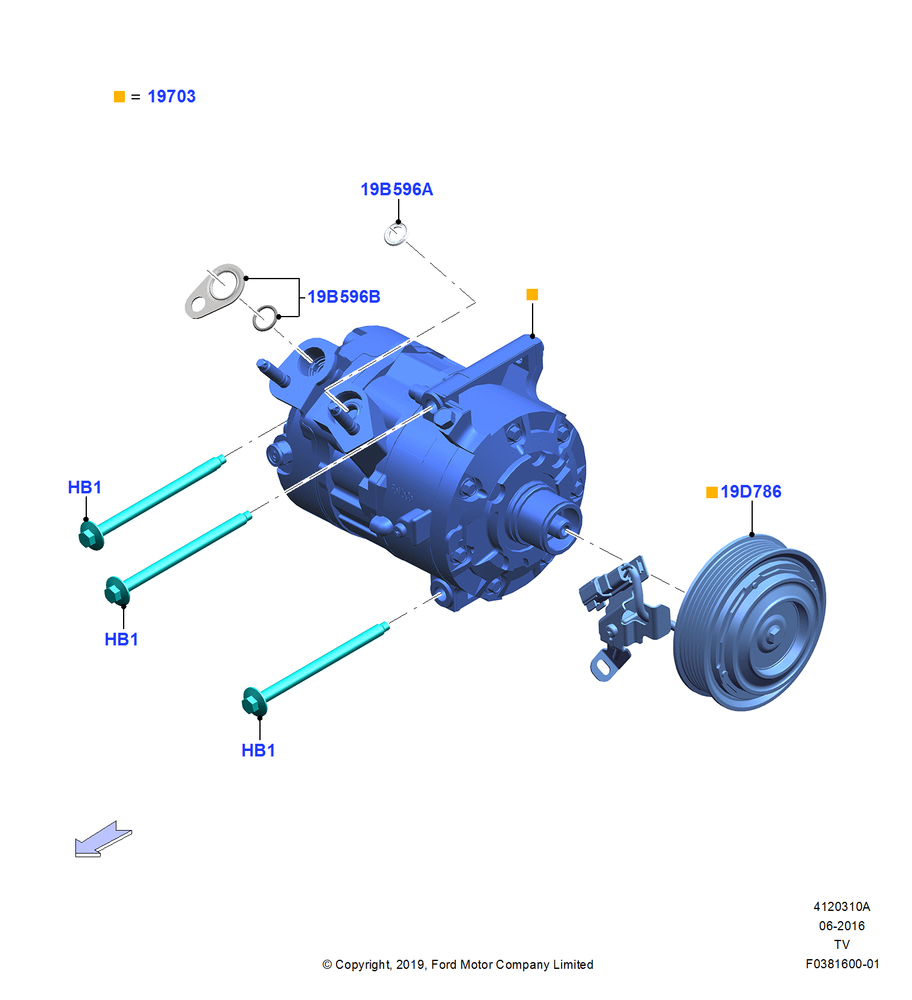 Схема Конденсатор и компрессор кондиционера, 3.0L GTDI TC V6 Petrol, Compressor Assy; 06.05.2019