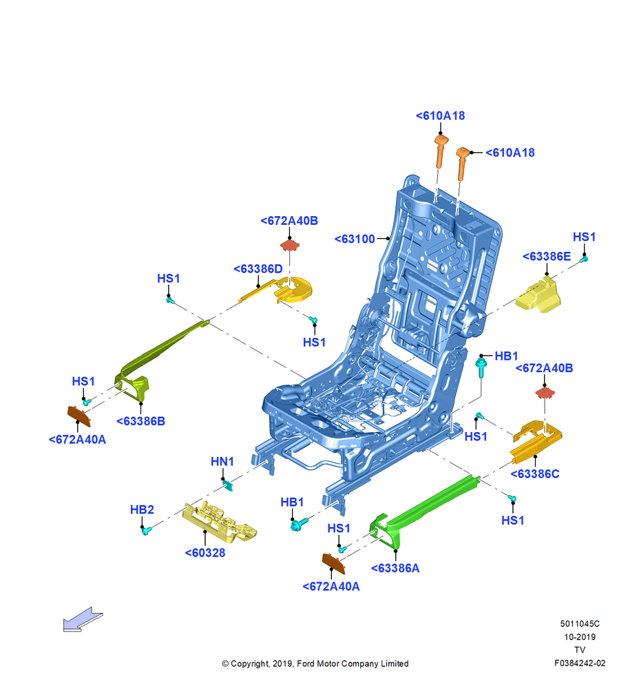 Схема Каркас заднего сиденья, 2nd Row Dl Captain Chair-Easy Entry; 06.05.2019