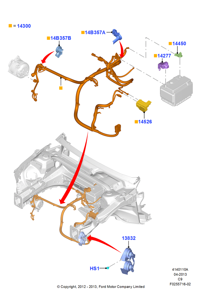 Схема Провода АКБ и звуковой сигнал, 3.7L DOHC V6 Gas.; 24.10.2012–04.04.2016