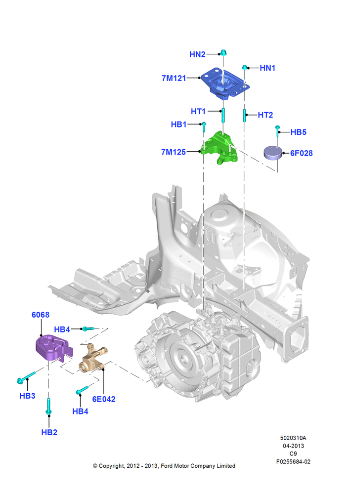 Схема Опоры КПП, 2.0L EcoBoost (240PS); 24.10.2012–18.03.2013