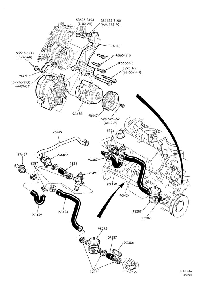 Схема 8 CYL. 5.0L (302 C.I.D.)-Thermactor emission (T/E)- E.F.I.