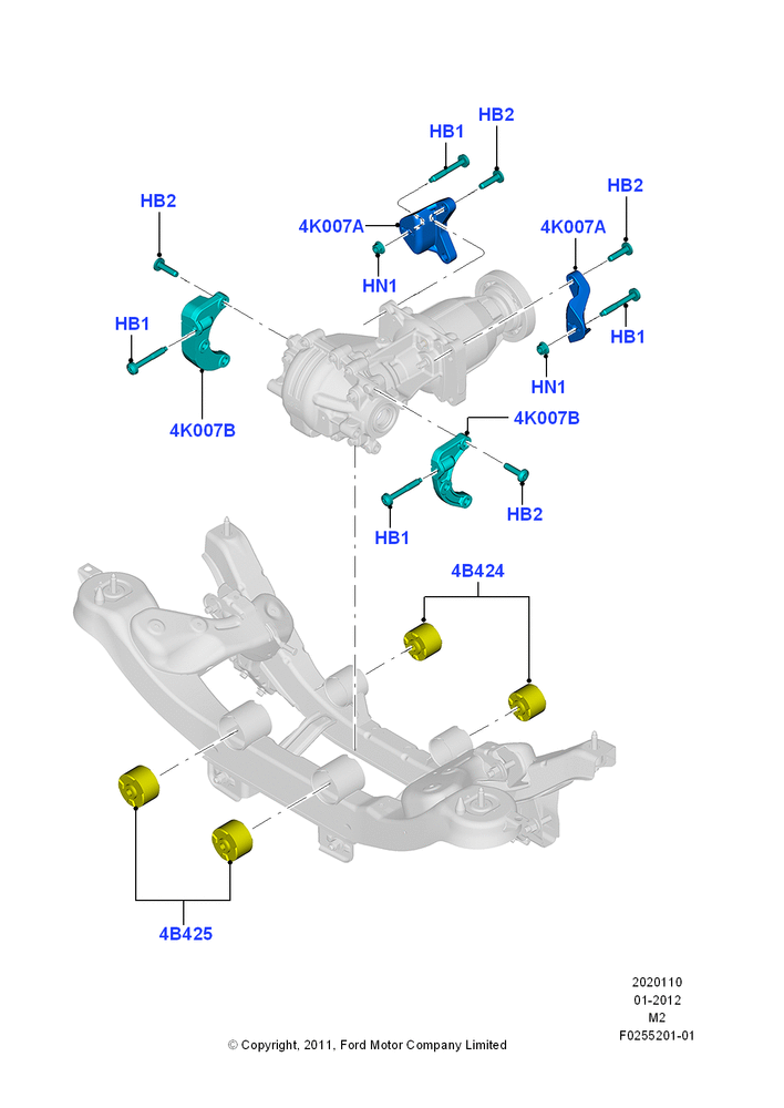 Схема Крепление заднего редуктора, LHD 4WD (Part Time Drive); 09.04.2012–13.08.2019