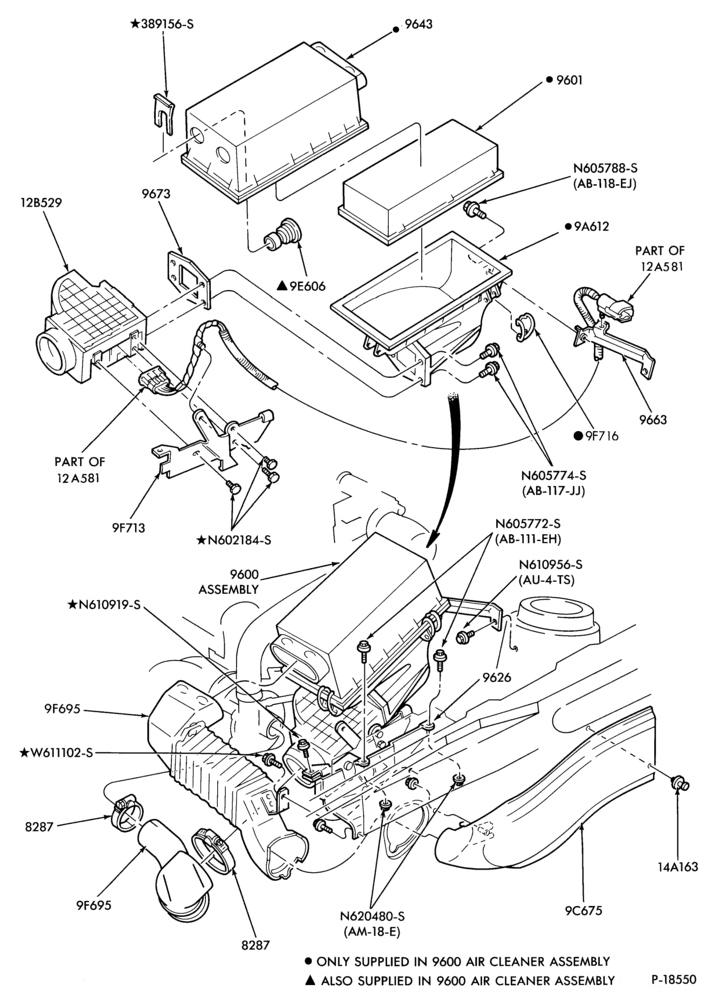 Схема 4 CYL. 1.6L (98 C.I.D.)-Air cleaner - w/E.F.I. & TC