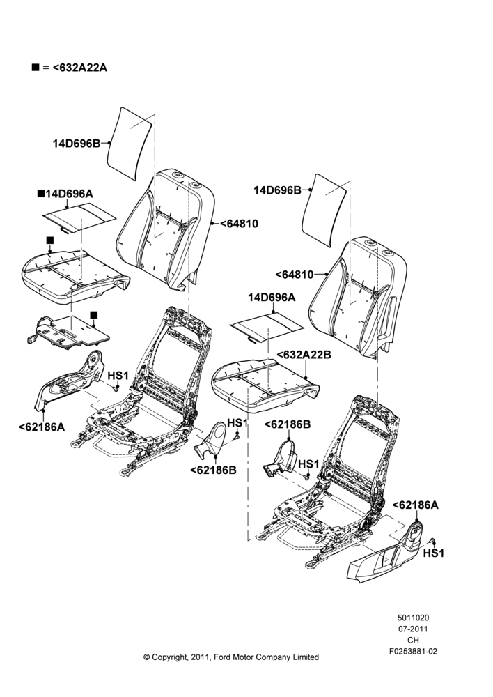 Схема Подушки и обогрев передних сидений, With Drivers Heated Seat, With Heated Passenger Seat; 05.12.2011–27.04.2013