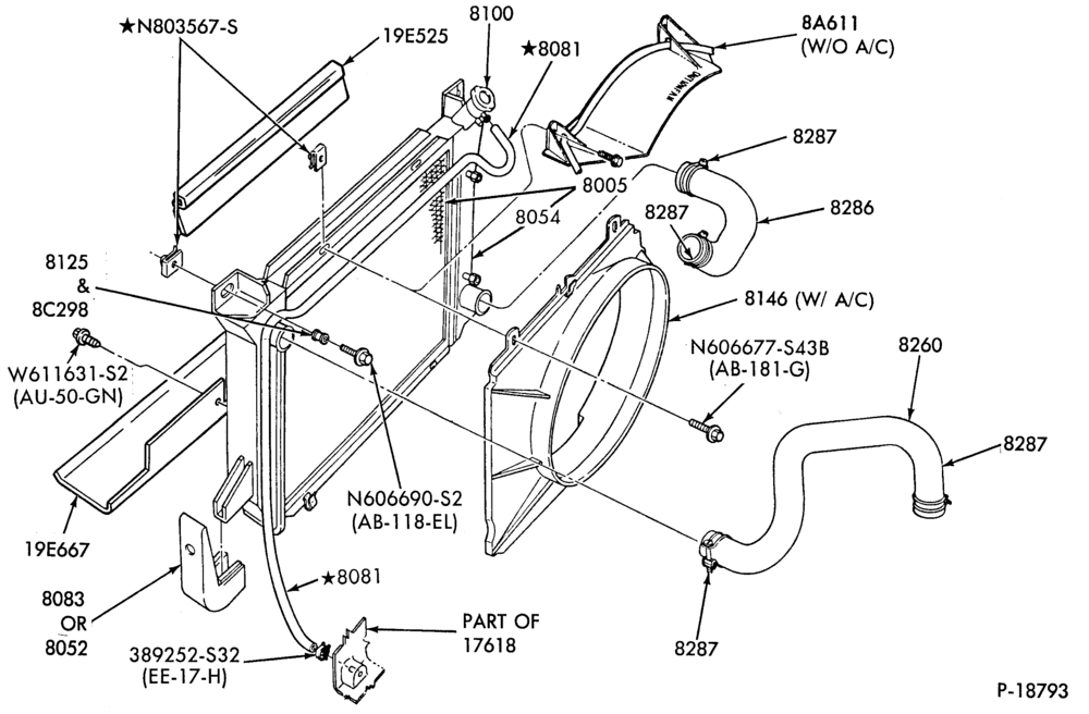 Схема Радиатор, GRILL AND COOLING-Cooling system & related parts - 6 cyl. 4.9L-U150