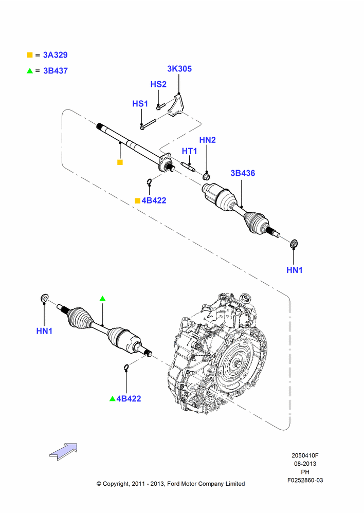 Схема Приводные валы переднего моста, 3.5L DOHC T/C V6 Gas; 06.02.2012–02.06.2014