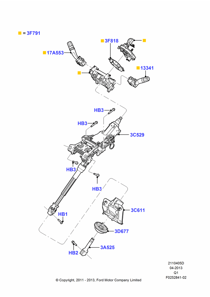 Схема Рулевая колонка, With Manual Tilt/Slide Stg Column; 08.08.2011–24.12.2014