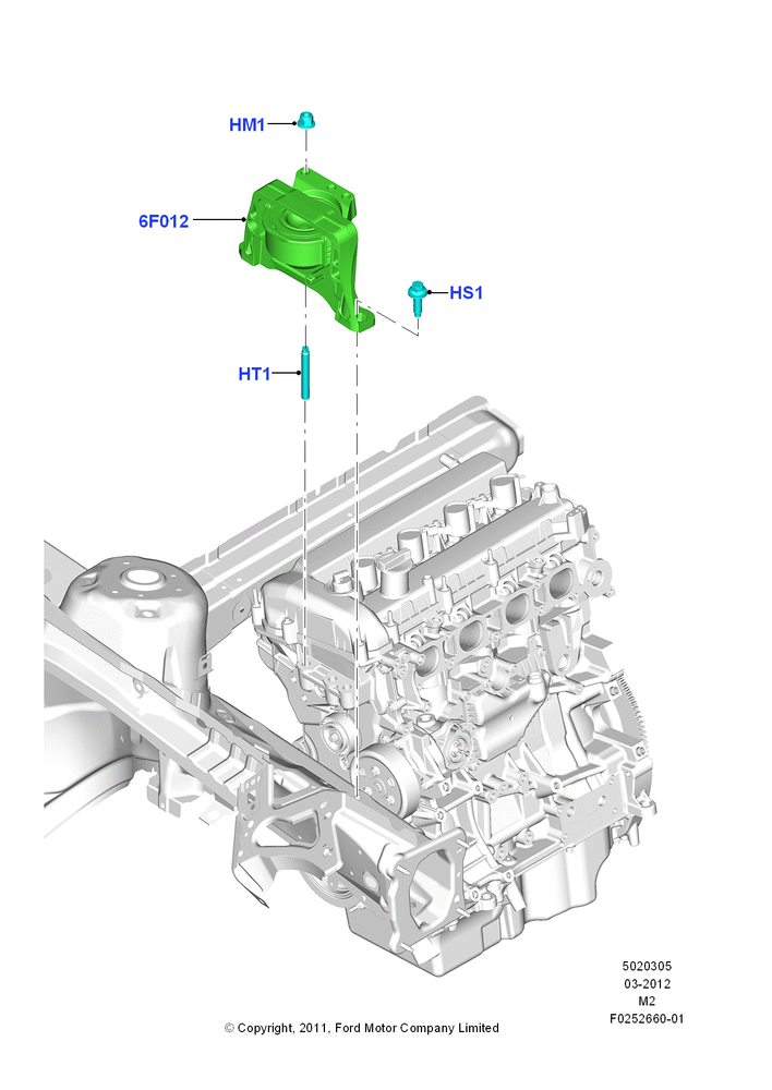Схема Опоры двигателя, 2.5L Duratec (110kW/150PS), 2.0L EcoBoost (240PS) - MI4; 09.04.2012–13.08.2019