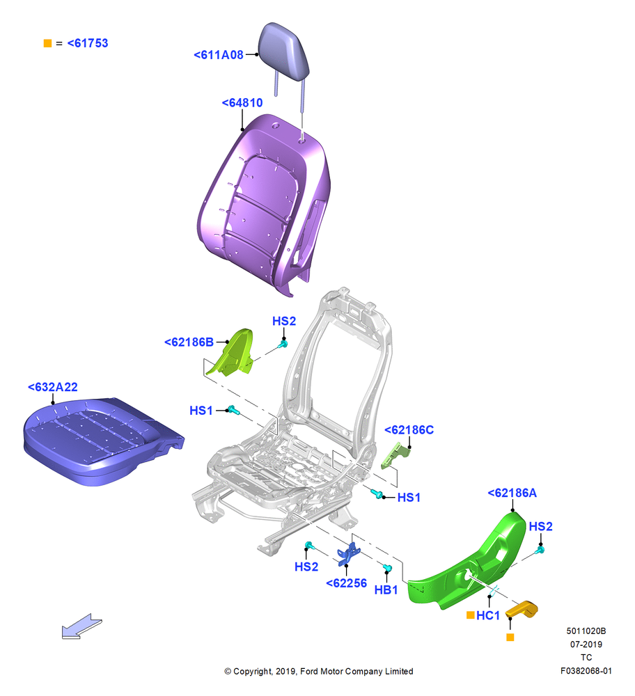 Схема Подушки и обогрев передних сидений, With Driver 6 Way Mnl.Seat Adjuster; 19.08.2019