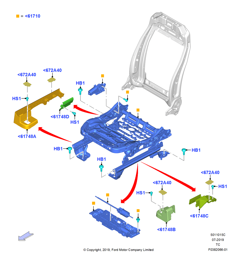 Схема Основание переднего сиденья, With Pass 6 Way Power Seat Adjuster; 19.08.2019