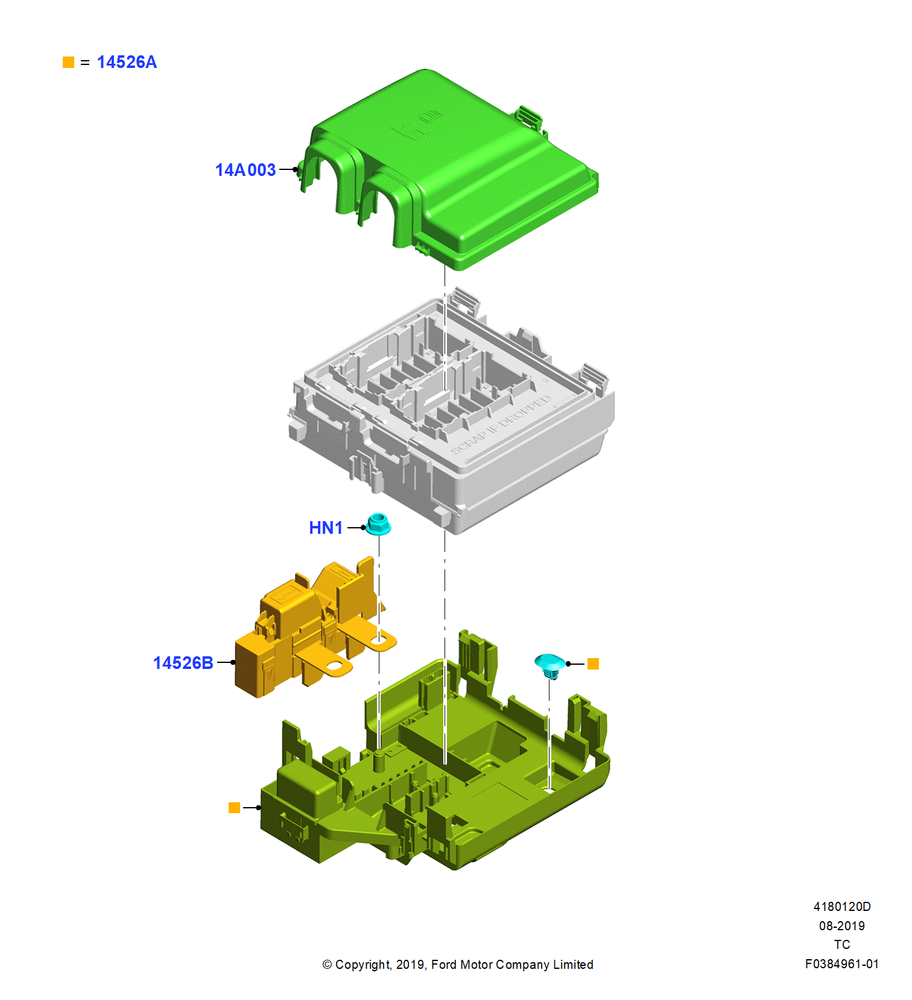 Схема Предохранители, Holders and Circuit Breakers, cover, High Current Fuse Box (HCFB); 19.08.2019