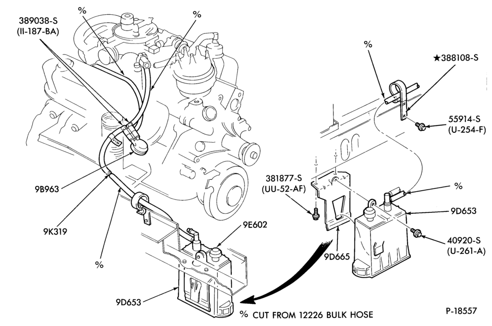 Схема 8 CYL. 5.0L (302 C.I.D.)-Fuel vapor canister and related parts- E.F.I. - exc. Calif.