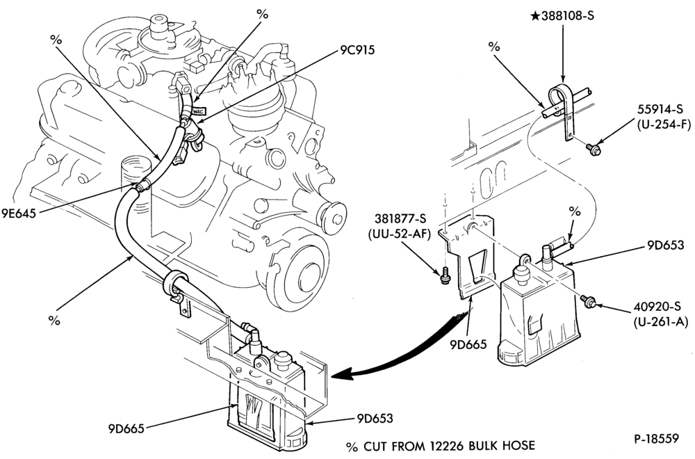 Схема 8 CYL. 5.0L (302 C.I.D.)-Fuel vapor canister and related parts- E.F.I. - w/A/T
