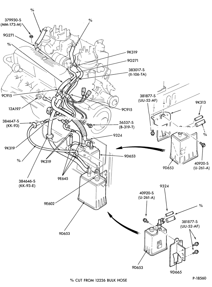 Схема 8 CYL. 5.0L (302 C.I.D.)-Fuel vapor canister and related parts- 4V - w/M/T