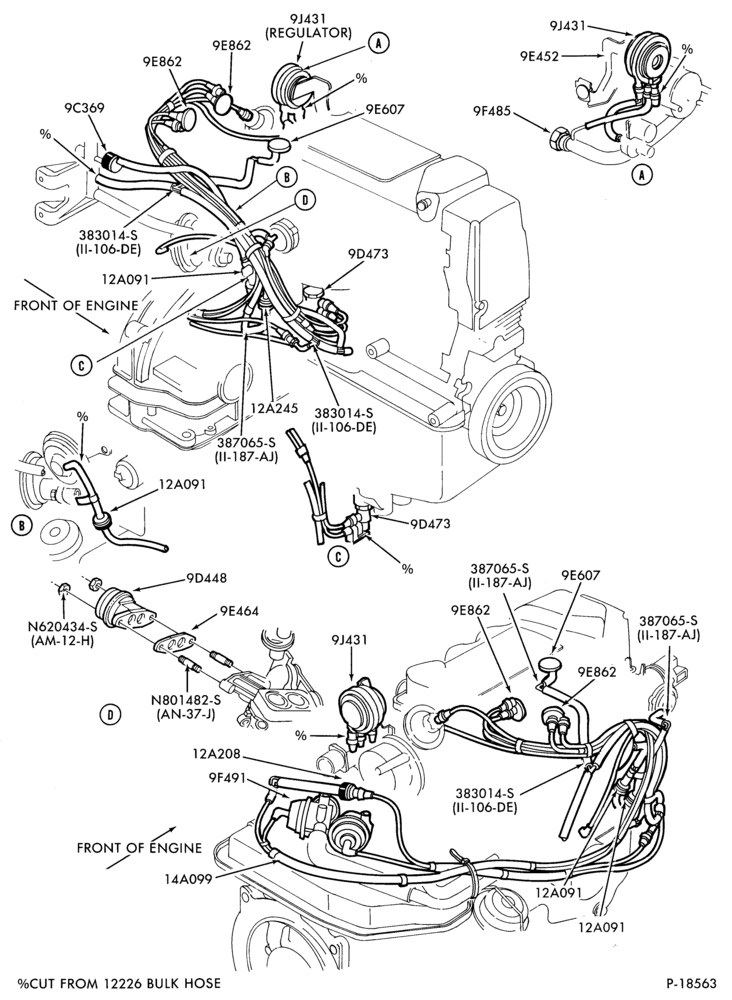 Схема 4 CYL. 1.6L (98 C.I.D.)-recirculation (E.G.R.) - tube installation - H.O. - A/T - exc. Can.