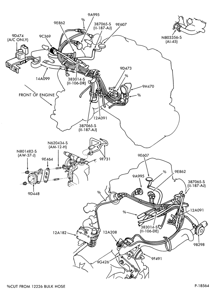 Схема 4 CYL. 1.6L (98 C.I.D.)-recirculation (E.G.R.) - tube installation  - H.O. - A/T- M/T - exc. Can.