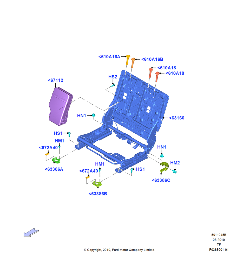 Схема Каркас заднего сиденья, 2nd Row 60/40 (3 P) Folding Seat, LH; 19.08.2019