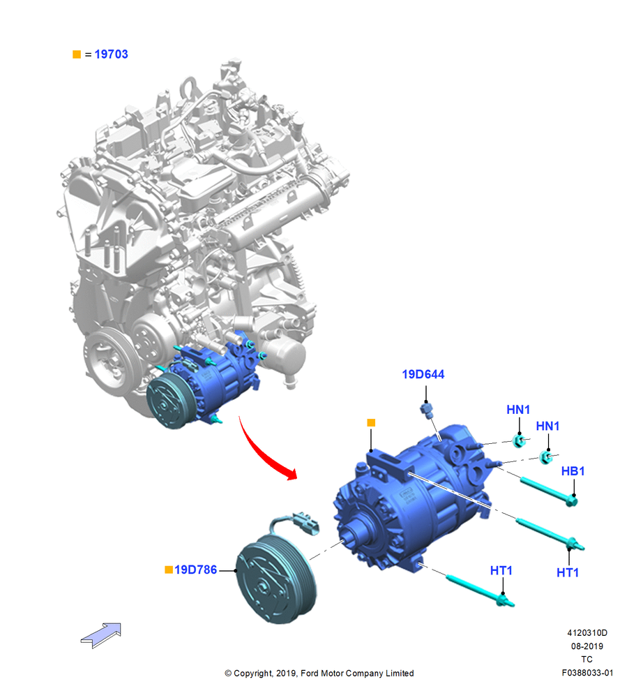 Схема Конденсатор и компрессор кондиционера, 1.5L Dragon (175/180PS), Compressor Assy; 19.08.2019