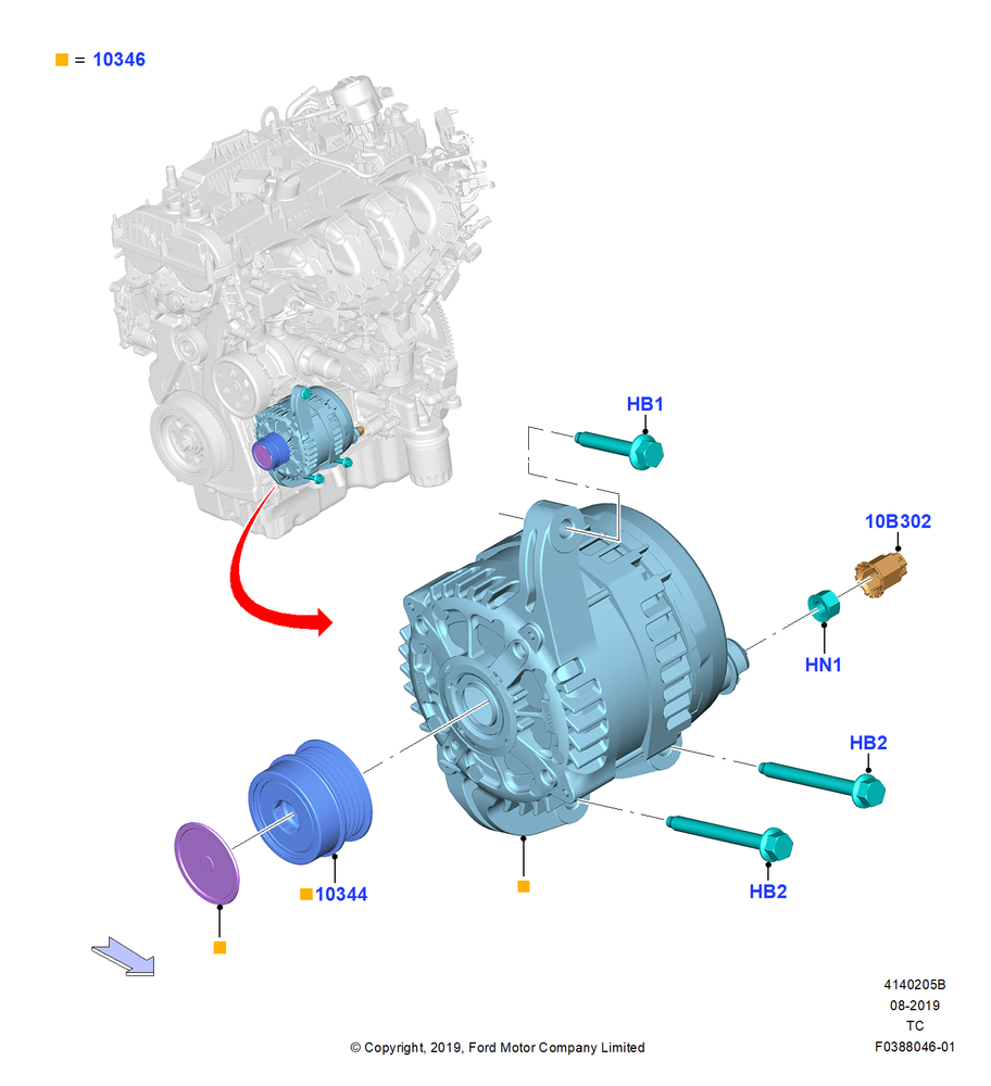 Схема Генератор и крепление, 2.0L EcoBoost (240PS); 19.08.2019