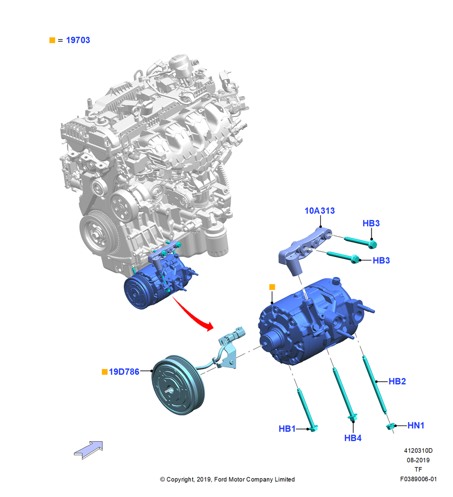 Схема Конденсатор и компрессор кондиционера, 2.3L EcoBoost, Compressor Assy; 19.08.2019
