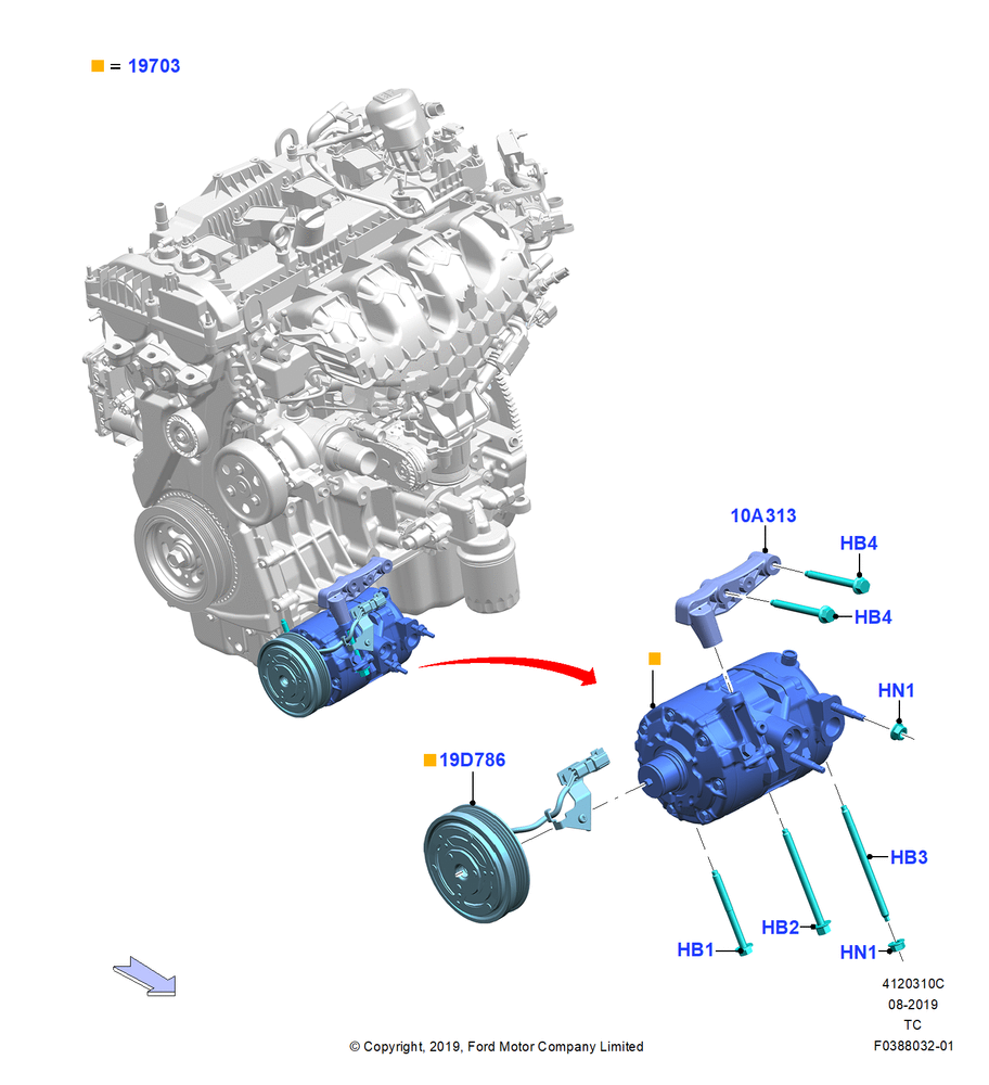 Схема Конденсатор и компрессор кондиционера, 2.0L EcoBoost (240PS), Compressor Assy; 19.08.2019