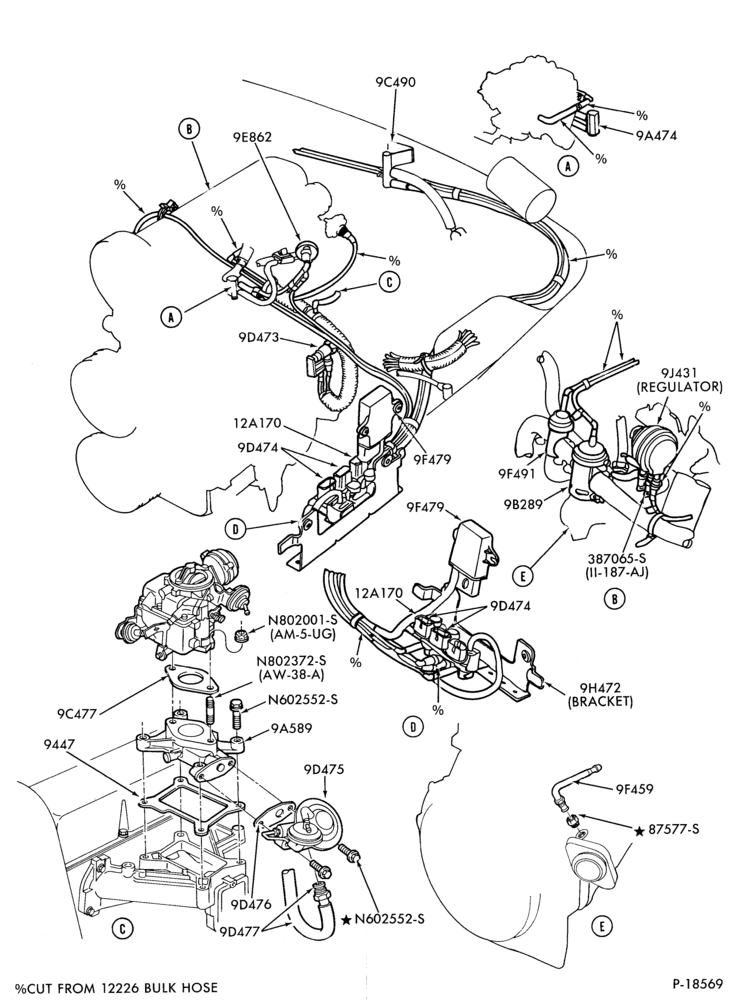 Схема 4 CYL. 2.3L (140 C.I.D.)-recirculation (E.G.R.)- w/o E.F.I. & TC - exc. Canada