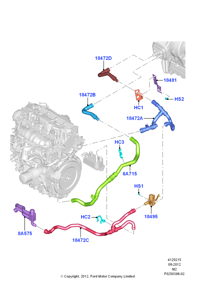 Схема Шланги отопителя, 1.6L EcoBoost SCTi 160/182PS-Sigma; 09.04.2012–21.03.2016