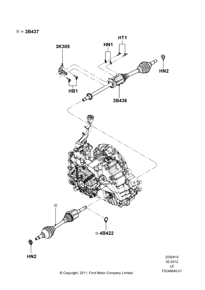 Схема Приводные валы переднего моста, 3.7L DOHC V6 Gas.; 06.02.2012–22.01.2014