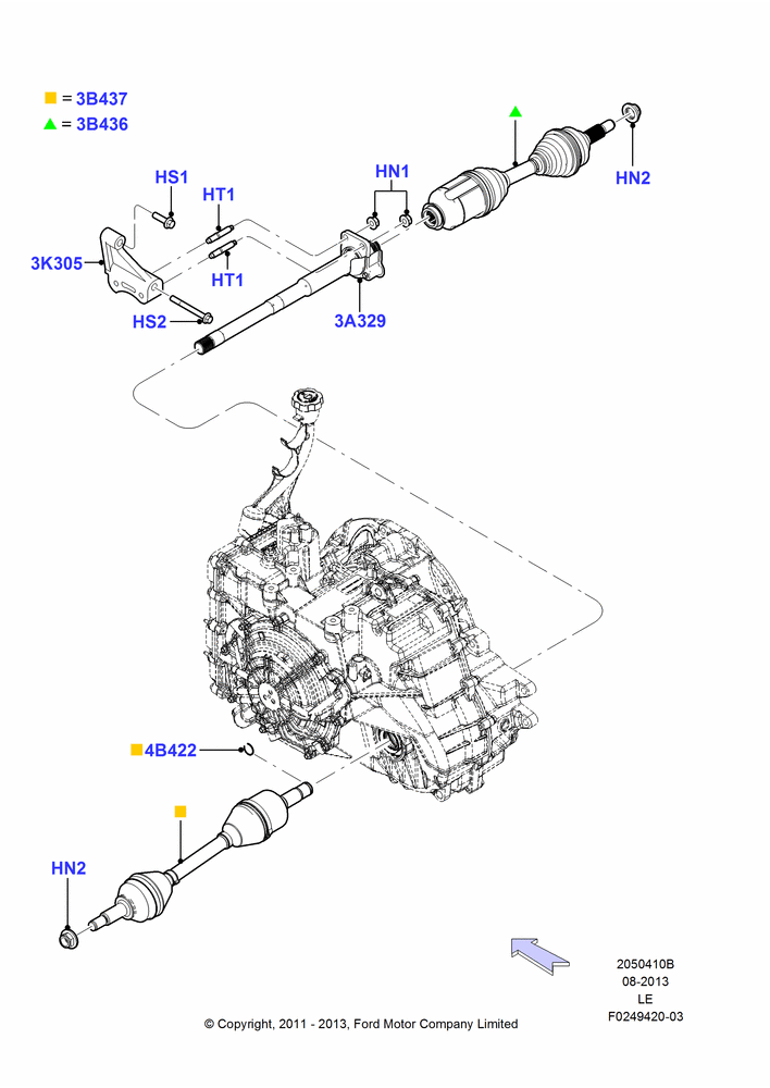 Схема Приводные валы переднего моста, 3.5L DOHC T/C V6 Gas; 06.02.2012–03.11.2014