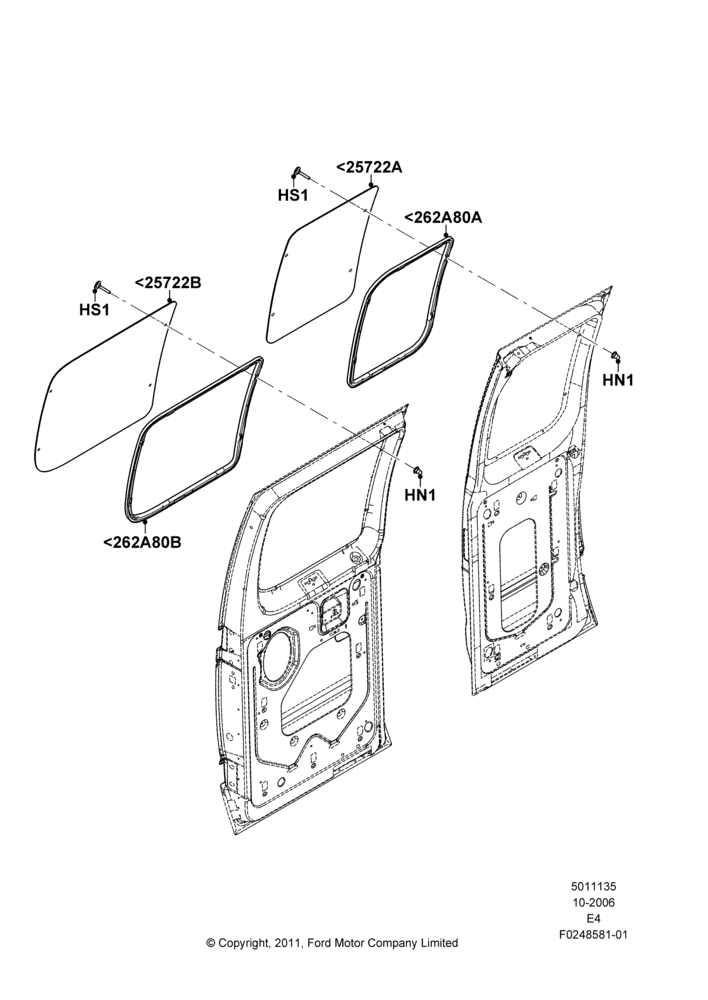 Схема Hinged Side Load Door Glass, 60/40 Fixed 2nd Row RH Side Window; 16.10.2006