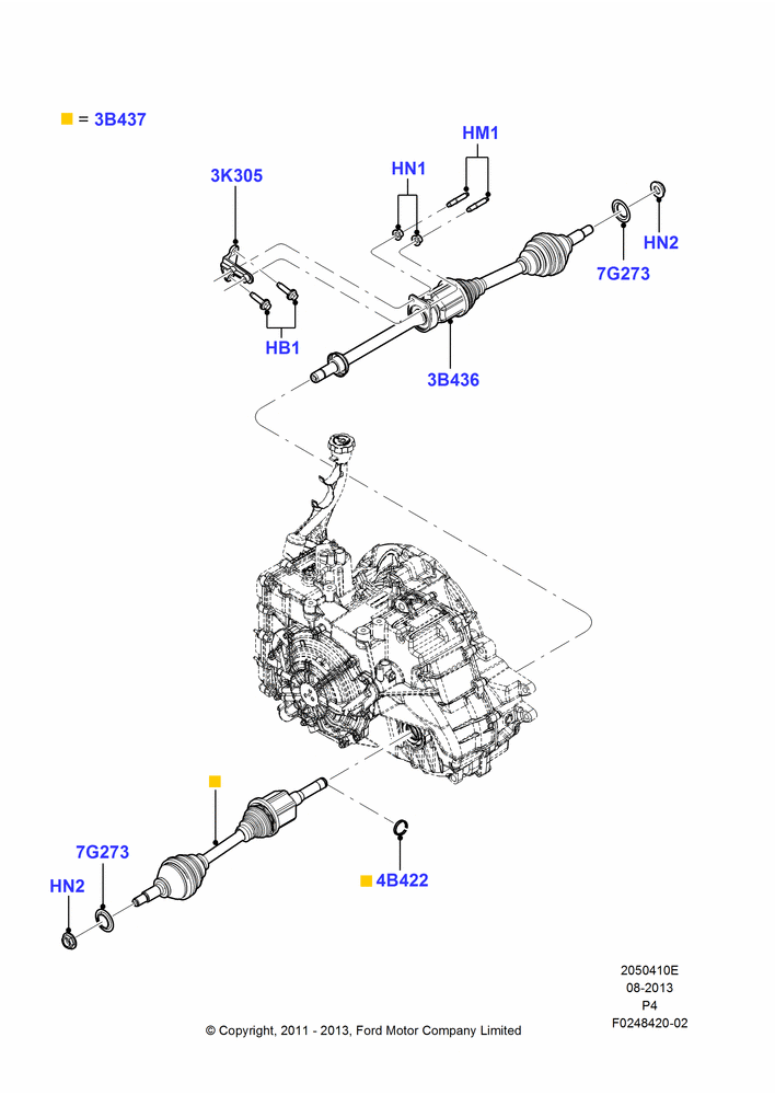 Схема Приводные валы переднего моста, 3.7L DOHC V6 Gas.; 29.02.2012–10.10.2013