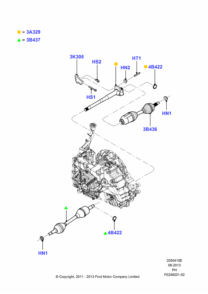 Схема Приводные валы переднего моста, 3.5L Cyclone V6 Petrol TIVCT, 3.7L DOHC V6 Gas., Police Version; 06.02.2012–02.06.2014