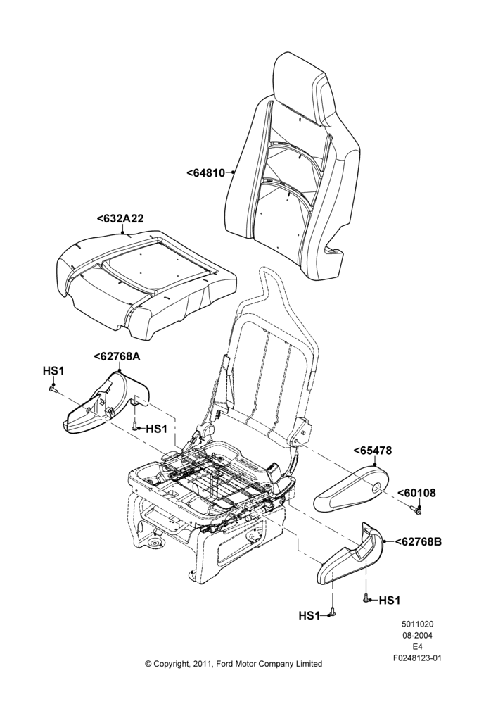 Схема Подушки и обогрев передних сидений, With Captain Chair Front Seats, With High Back Front Seats, With Pass. 2 Way Manual Seat Adjust; 02.08.2004