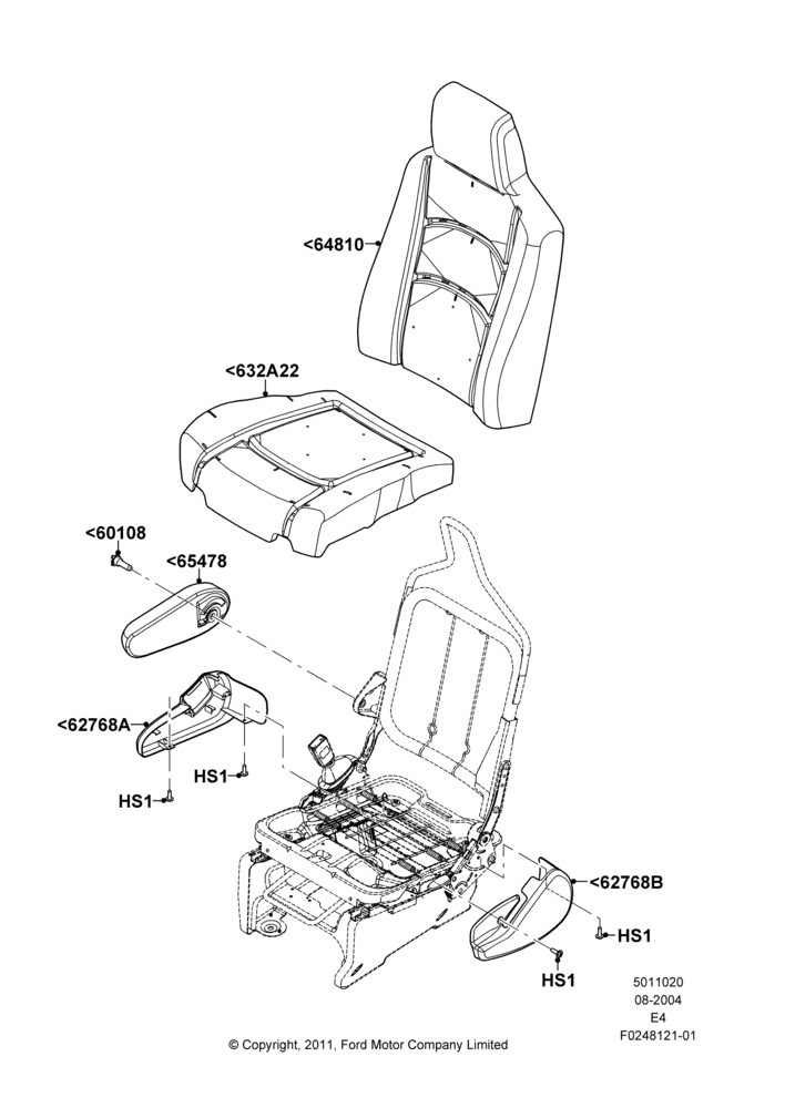 Схема Подушки и обогрев передних сидений, With Captain Chair - Driver Only, With Captain Chair Front Seats, With Driver 2 Way Mnl.Seat Adjuster, With Driver Single High Back Seat, With High Back Front Seats; 02.08.2004