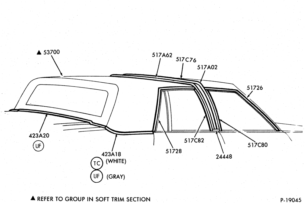 Схема ROOF AND BACK BELT FORMAL ROOF "BUILT AT ST. THOMAS ASSEMBLY PLANT" - BODY TYPE 54