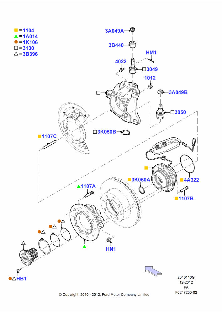 Схема Передний кулак и ступица, Wide Frame (Pickup), Ford 450 Series; 22.02.2010–05.07.2016