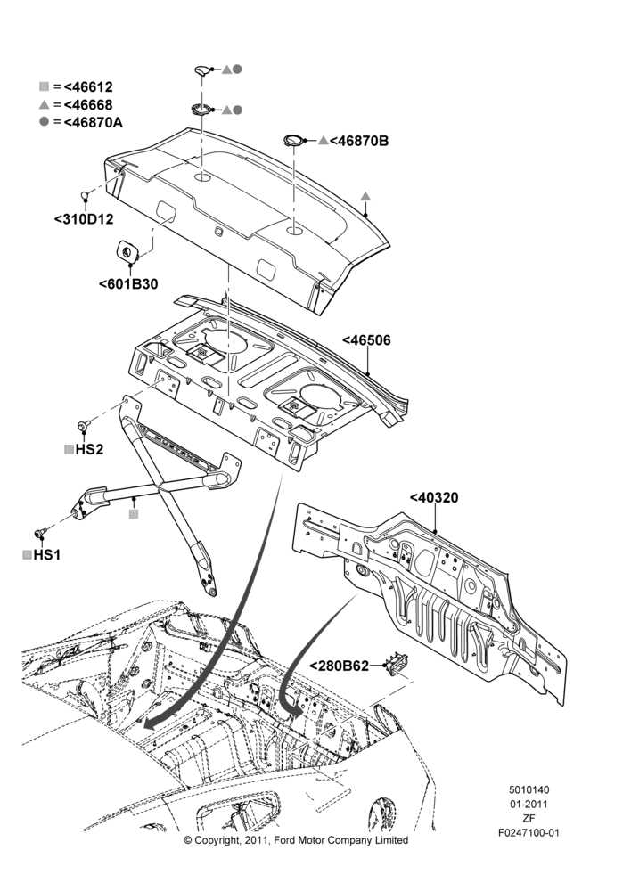 Схема Задние панели и полка, R - Package; 03.02.2011–27.06.2014