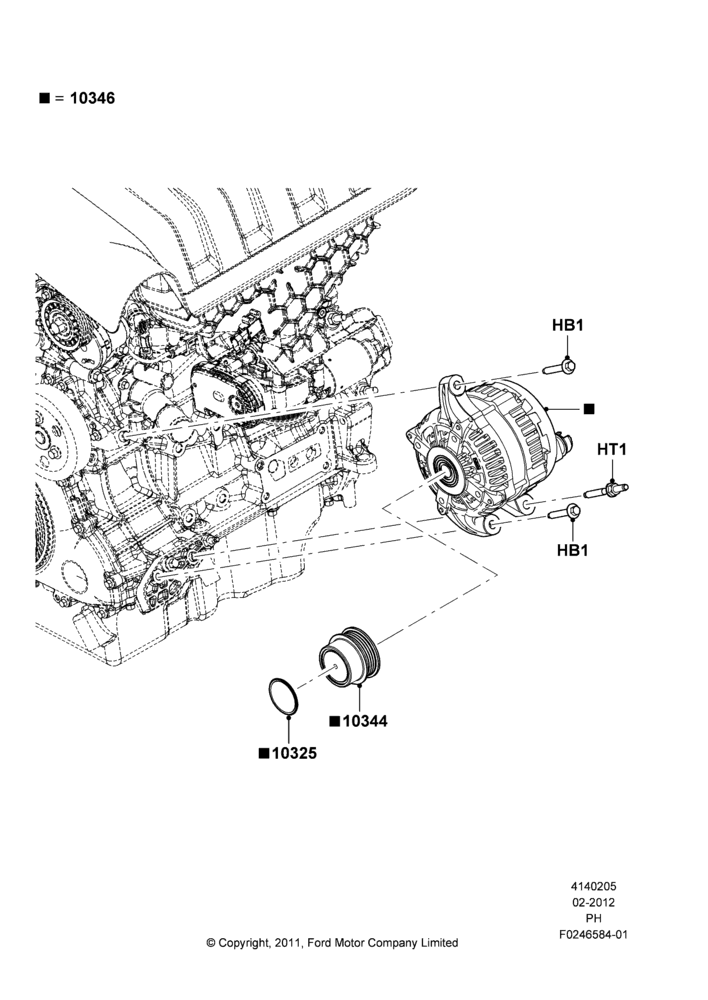 Схема Генератор и крепление, 2.0L EcoBoost (240PS), HEAVY DUTY PLUS ALTERNATOR, Alternator - 175A; 16.04.2012–01.03.2019