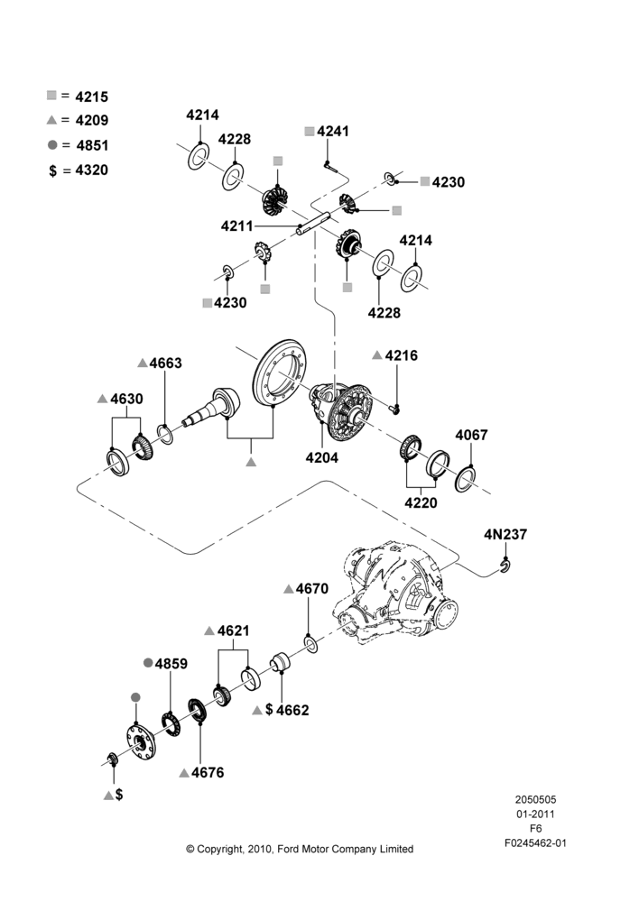 Схема Редуктор заднего моста — компоненты, Rear Axle Less Limited Slip Diff, With 9.75" Axle; 20.12.2010–23.12.2014