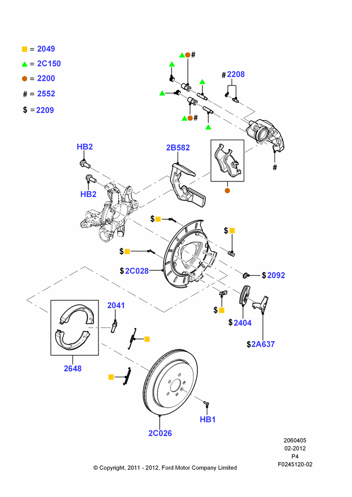 Схема Задние тормозные диски и суппорты, Brake Calipers - Gray; 29.02.2012