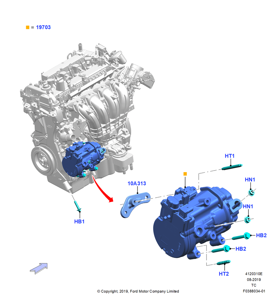 Схема Конденсатор и компрессор кондиционера, 2.5L DURA D4 IVCT ATK HEV/PHEV, Compressor Assy; 19.08.2019