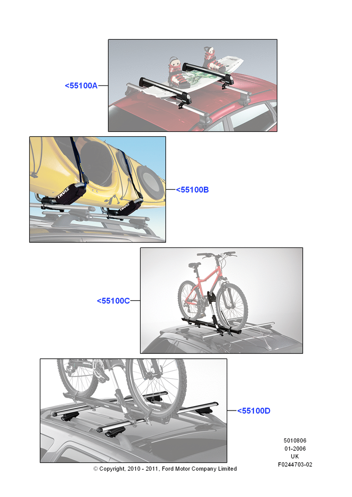 Схема Крепления багажника (аксессуар), Cross Bar, Ski Racks, Bike Racks, Wheel Holder, Kayak And Canoe Carrier; 30.01.2006–29.10.2010